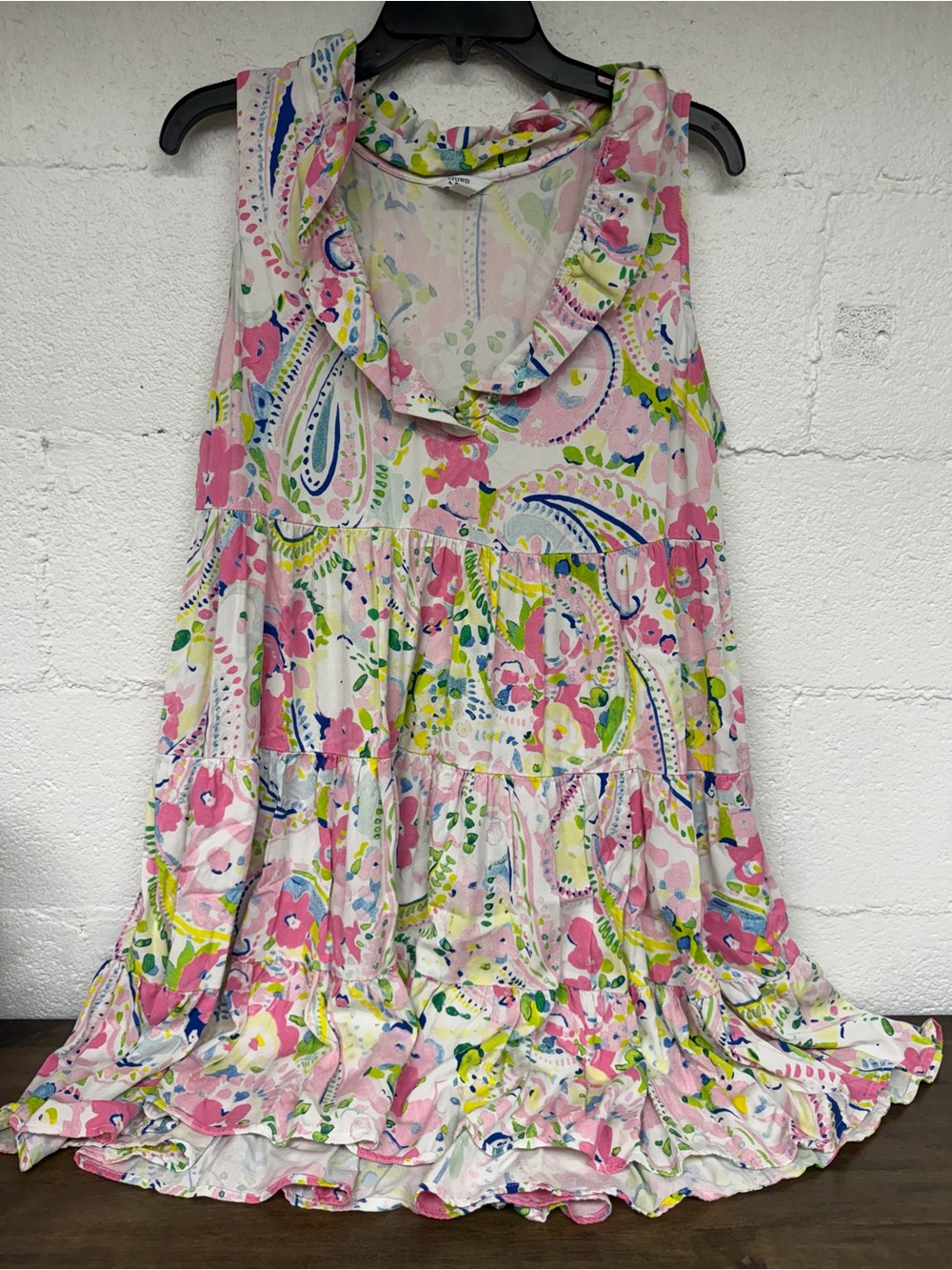 crown & ivy Pastel Floral Tiered Dress — Pink, Lime & Navy Accents